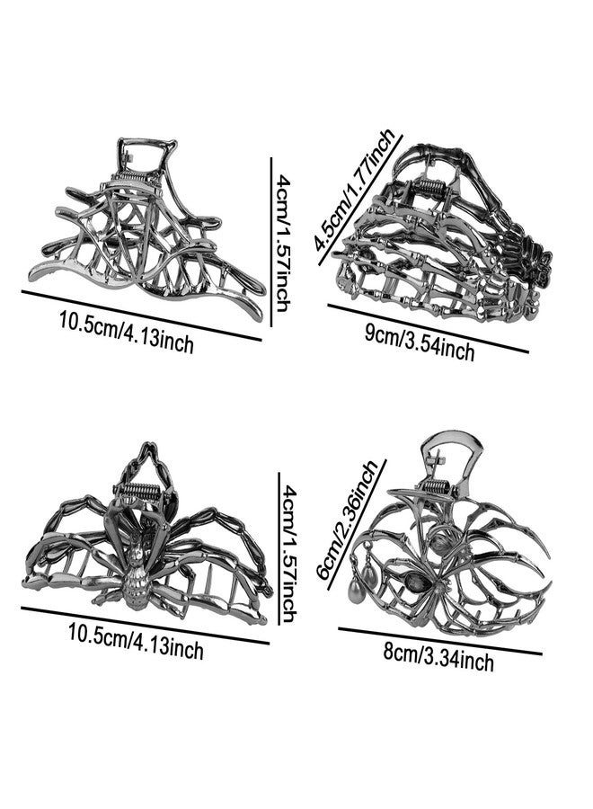 ACO-UINT Spider Hair Claw Clips, 4 Pack Halloween Hair Accessories Gothic Black Metal Claw Clips for Women with Spider Skull Web Designs Goth Spooky Fun Style - Image 2